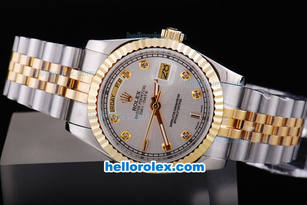 Rolex Day-Date Oyster Perpetual Automatic Two Tone with Gold Bezel and Diamond Marking - Click Image to Close